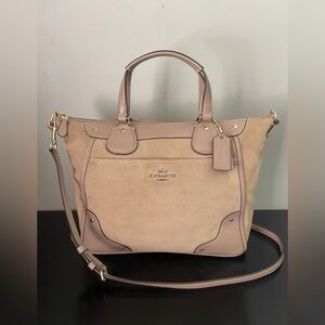 COACH Mickie Satchel Crossbody Bag ~ Stone Suede and Leather w/ Gold Hardware